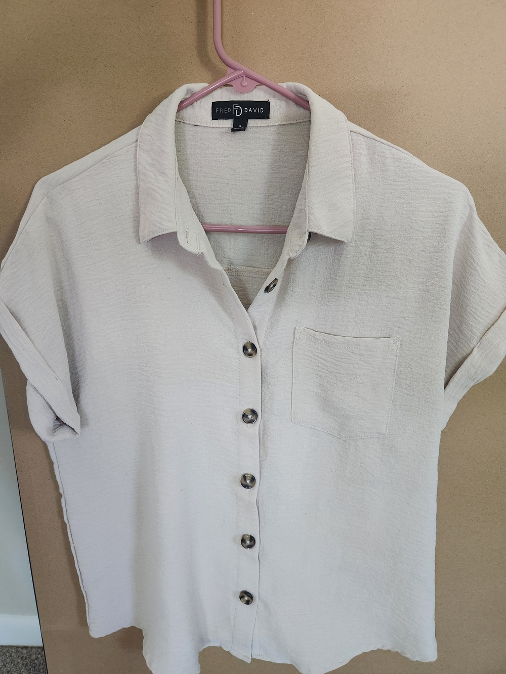 Fred David Women's Cream Button-Front Short Sleeve Shirt